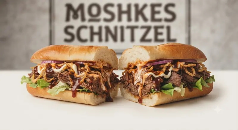 Pulled beef baguette cut in half